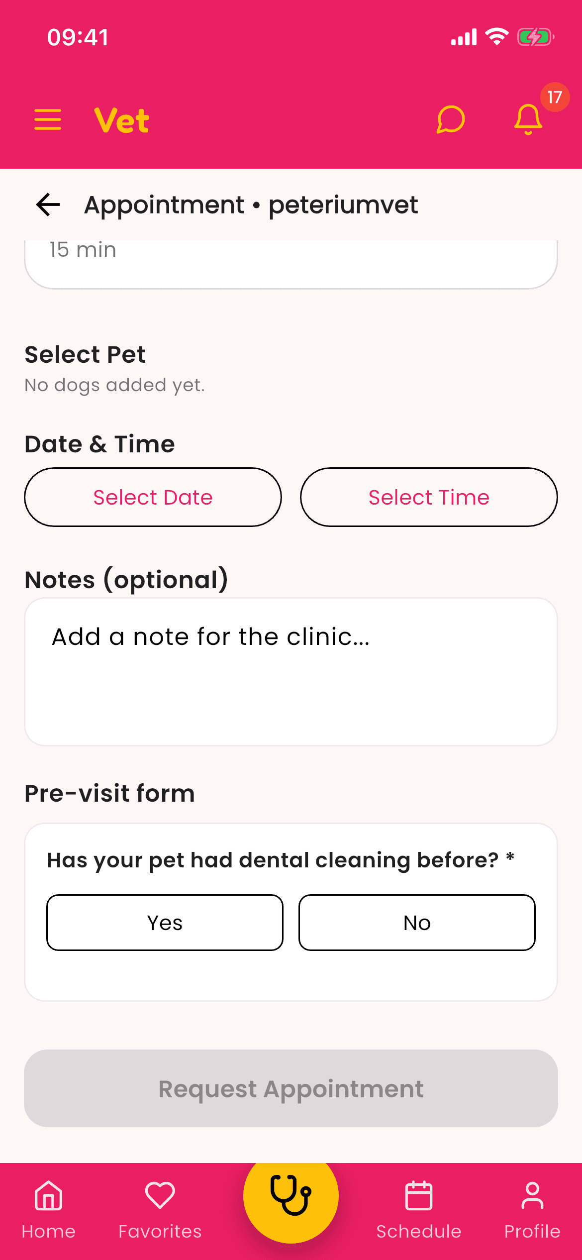 Petsupo veteriner randevu ekranı